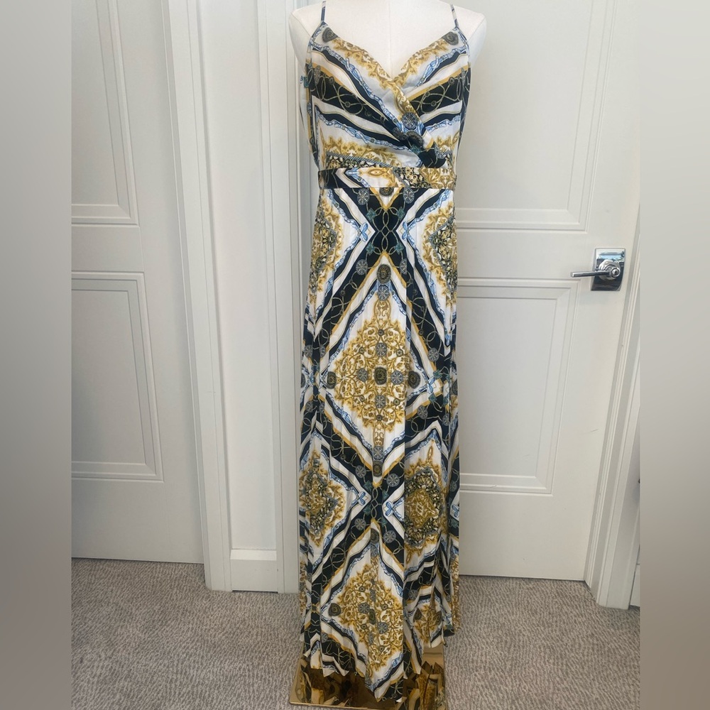 INC International Concepts Maxi Dress with Gold & Black Design Size 6 NWT - Picture 3 of 14